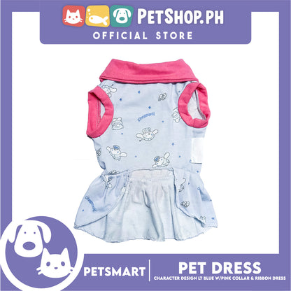 Pet Dress Character Design Light Blue with Pink Collar and Ribbon Color Design, Large Size (DG-CTN201L)