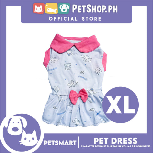 Pet Dress Character Design Light Blue with Pink Collar and Ribbon Color Design, XL Size (DG-CTN201XL)