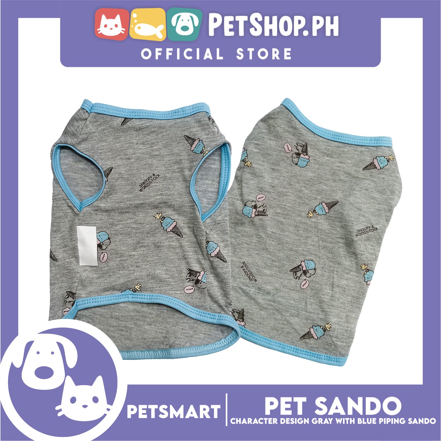 Pet Sando Character Design Gray with Blue Piping Color, Large Size (DG-CTN209L)