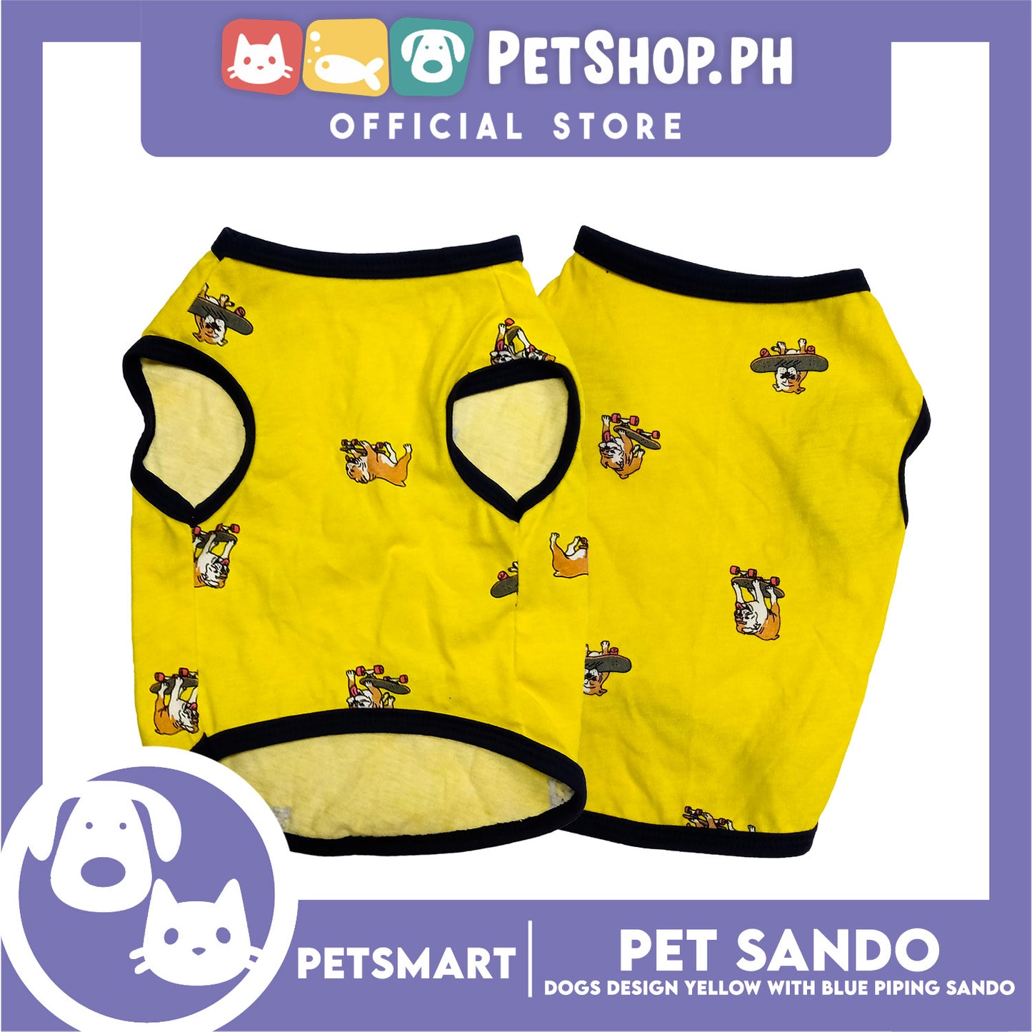 Pet Sando Yellow with Blue Piping Sando, Medium Size (DG-CTN207M)