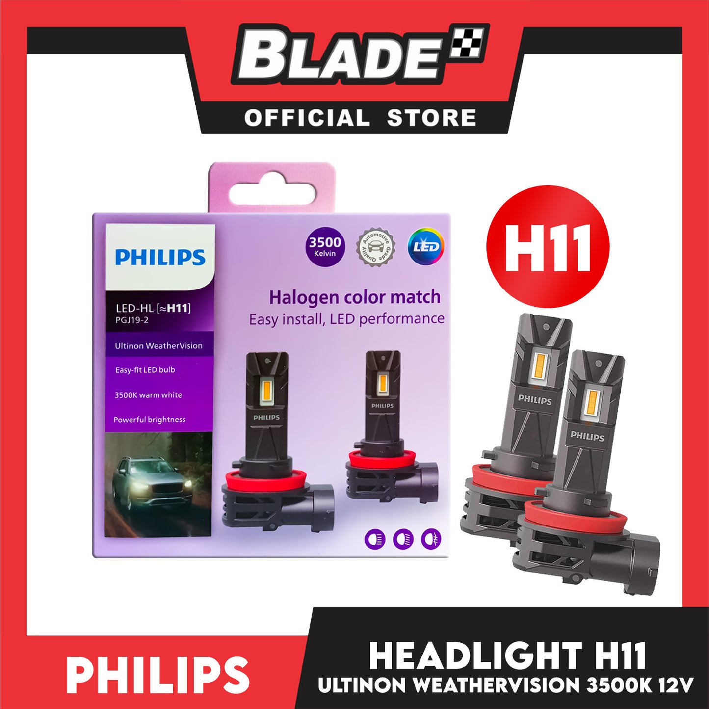 Philips Car Headlight H11 Ultinon Weather Vision 3500K 12V (LUM11362U2510X2)