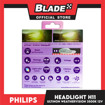 Philips Car Headlight H11 Ultinon Weather Vision 3500K 12V (LUM11362U2510X2)