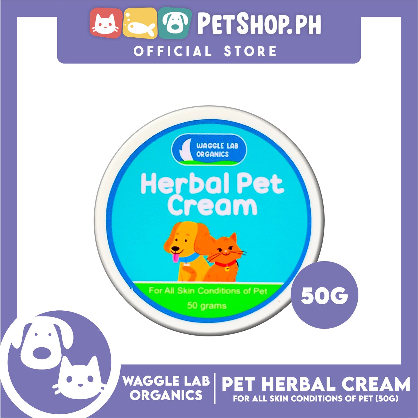 Waggle Lab Organics Herbal Pet Cream 50g for All Skin Conditions of Pet