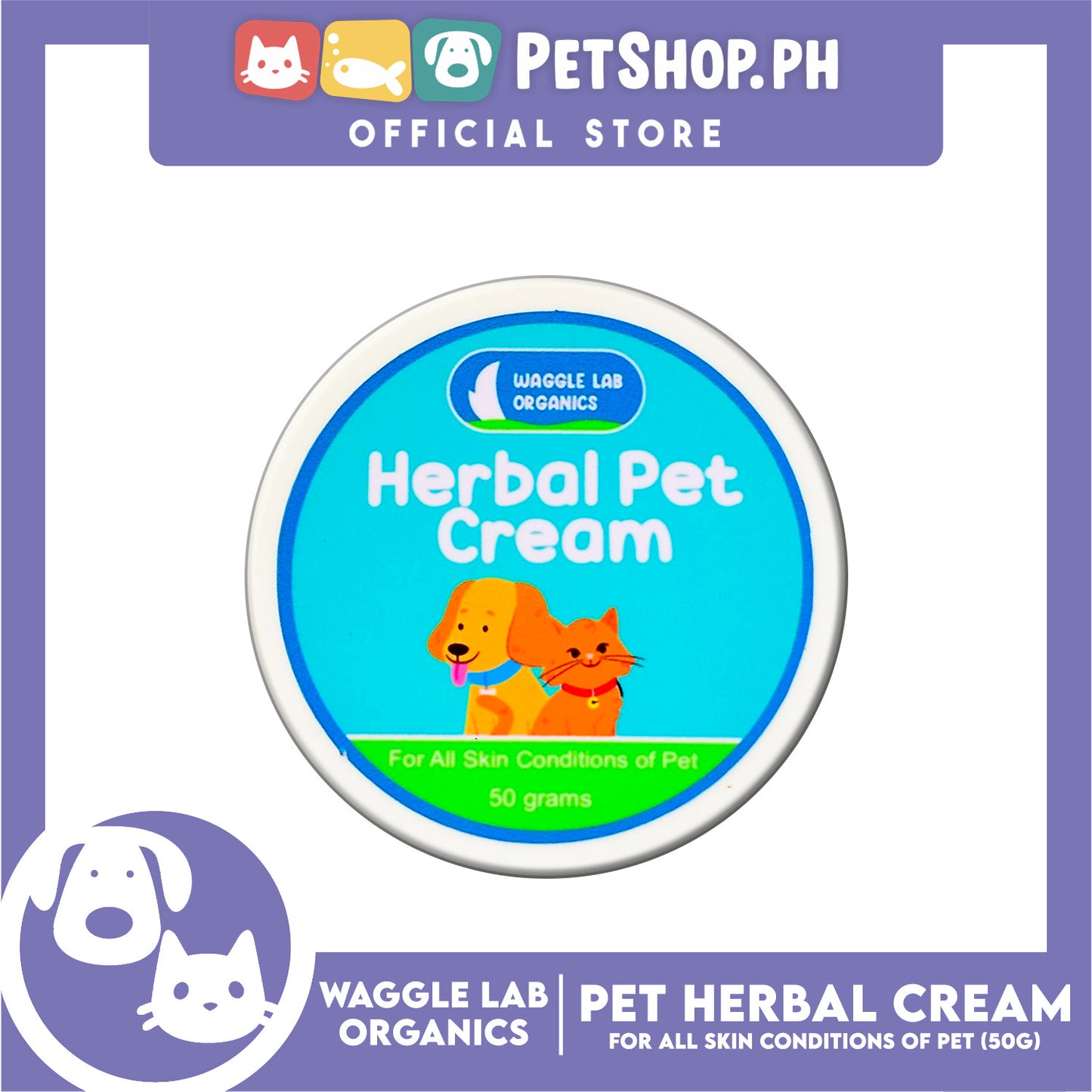 Waggle Lab Organics Herbal Pet Cream 50g for All Skin Conditions of Pet