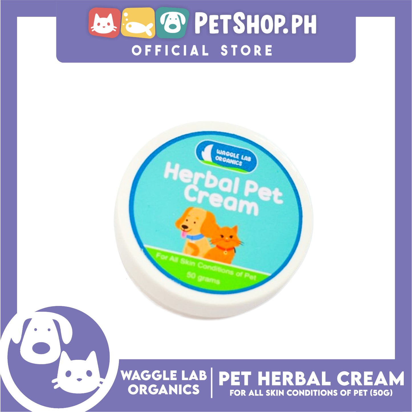 Waggle Lab Organics Herbal Pet Cream 50g for All Skin Conditions of Pet
