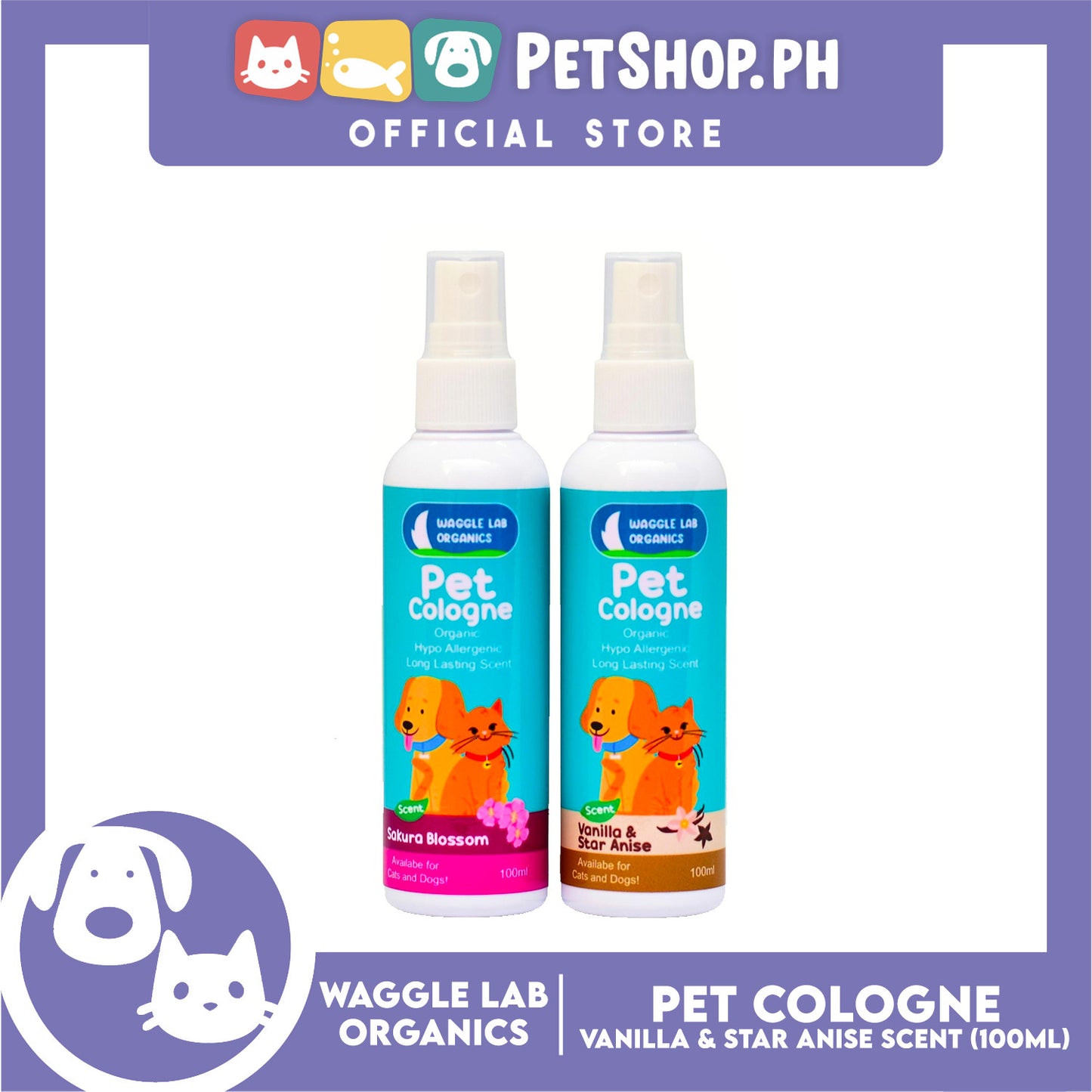 Waggle Lab Organics Pet Cologne (Vanilla and Star Anise Scent) for Cats and Dogs 100ml