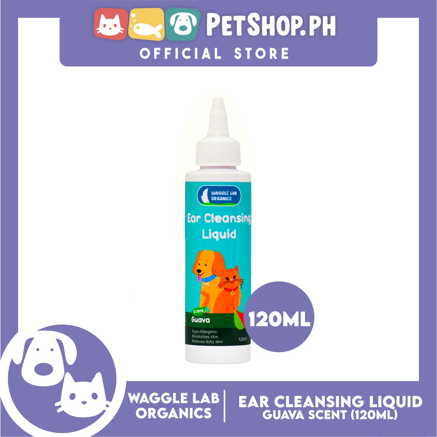 Waggle Lab Organics Ear Cleansing Liquid (Guava scent) For Cats and Dogs 120ml