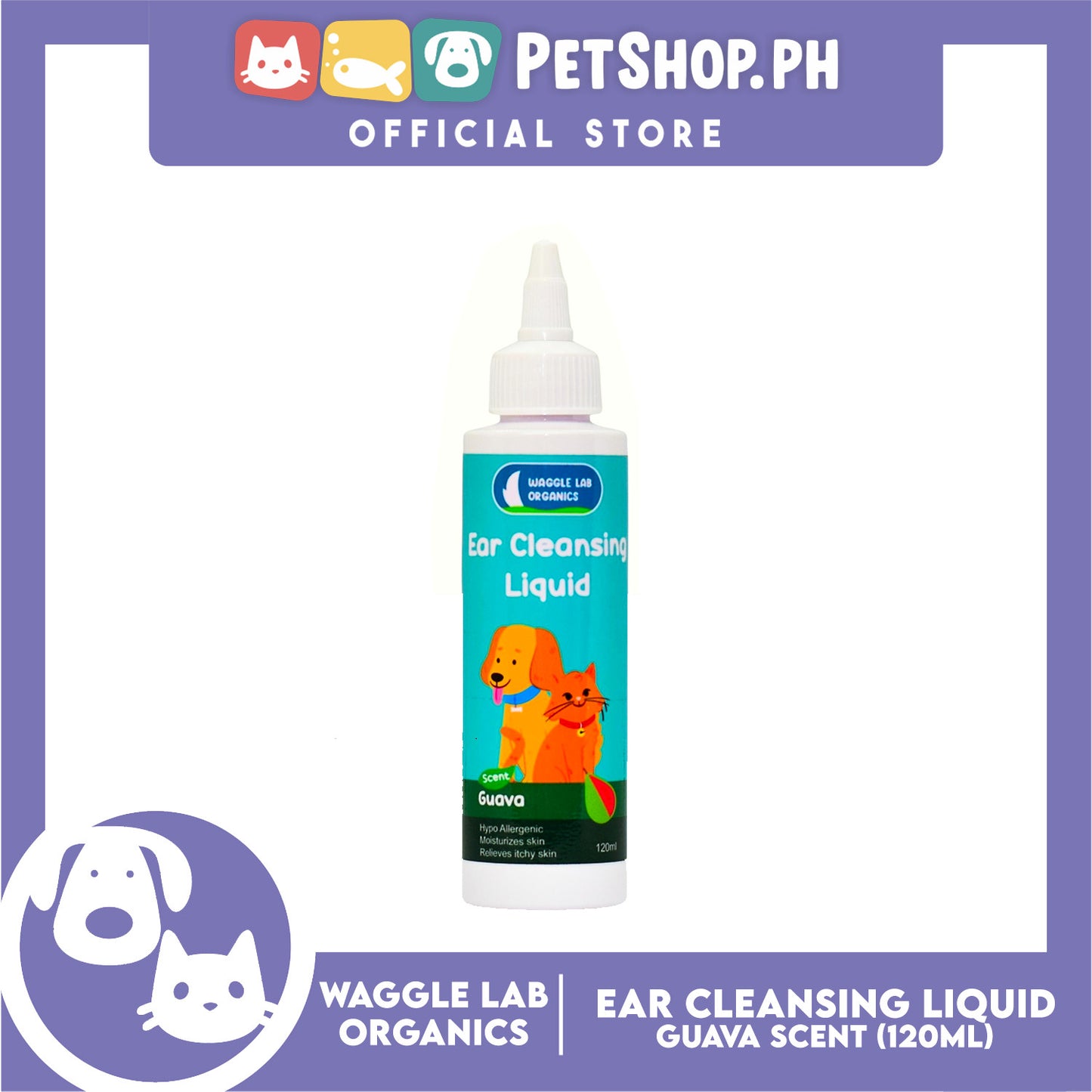 Waggle Lab Organics Ear Cleansing Liquid (Guava scent) For Cats and Dogs 120ml