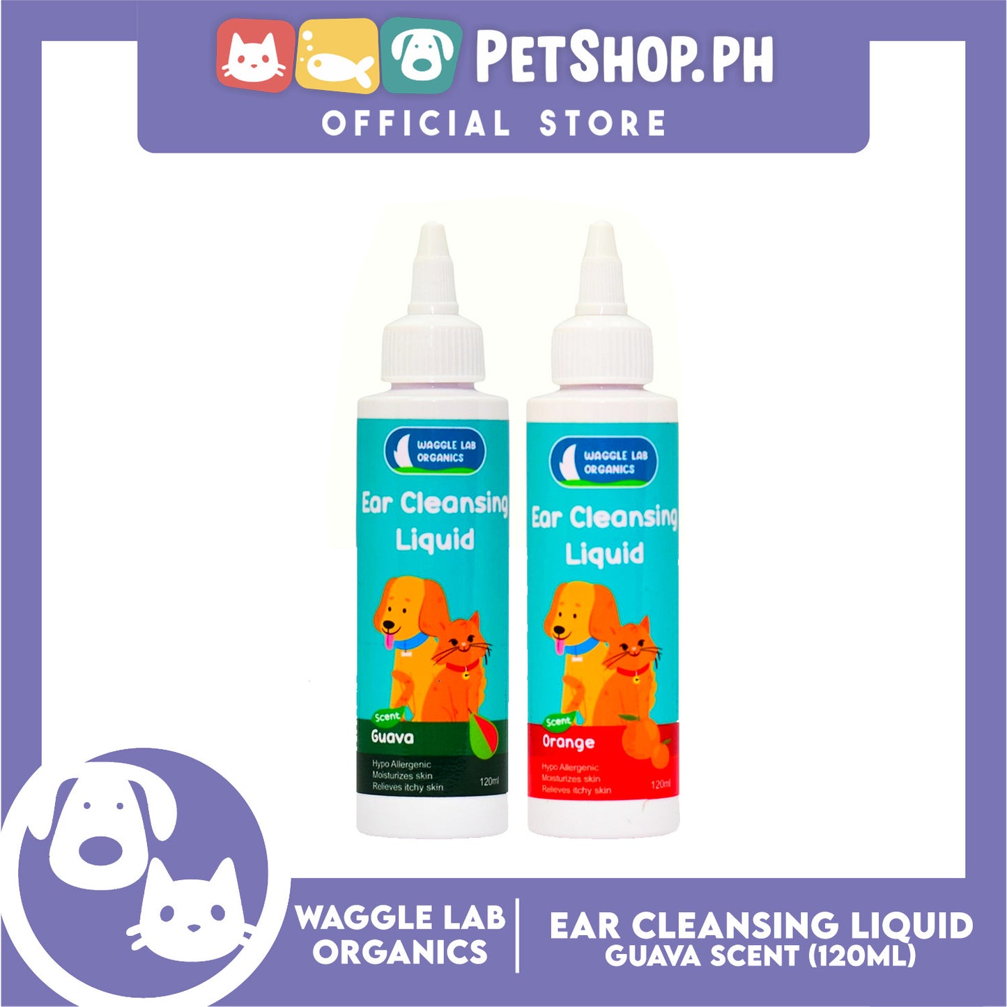 Waggle Lab Organics Ear Cleansing Liquid (Guava scent) For Cats and Dogs 120ml