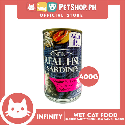 Infinity Real Fish Sardines Adult Cat Can Wet Food (Sardine Pate with Chunks and Salmon) 400g