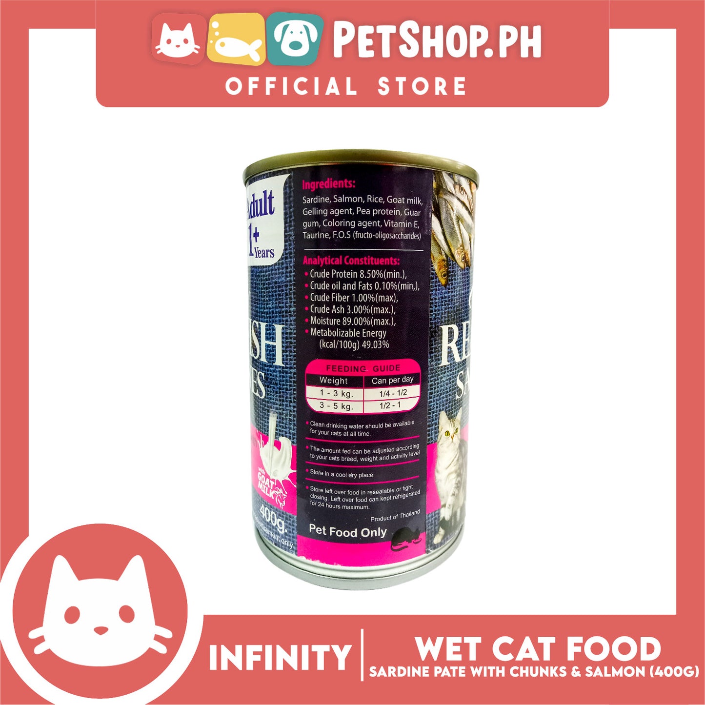 Infinity Real Fish Sardines Adult Cat Can Wet Food (Sardine Pate with Chunks and Salmon) 400g