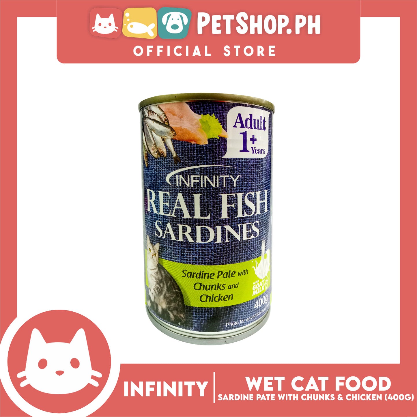 Infinity Real Fish Sardines Adult Cat Can Wet Food (Sardine Pate with Chunks and Chicken) 400g