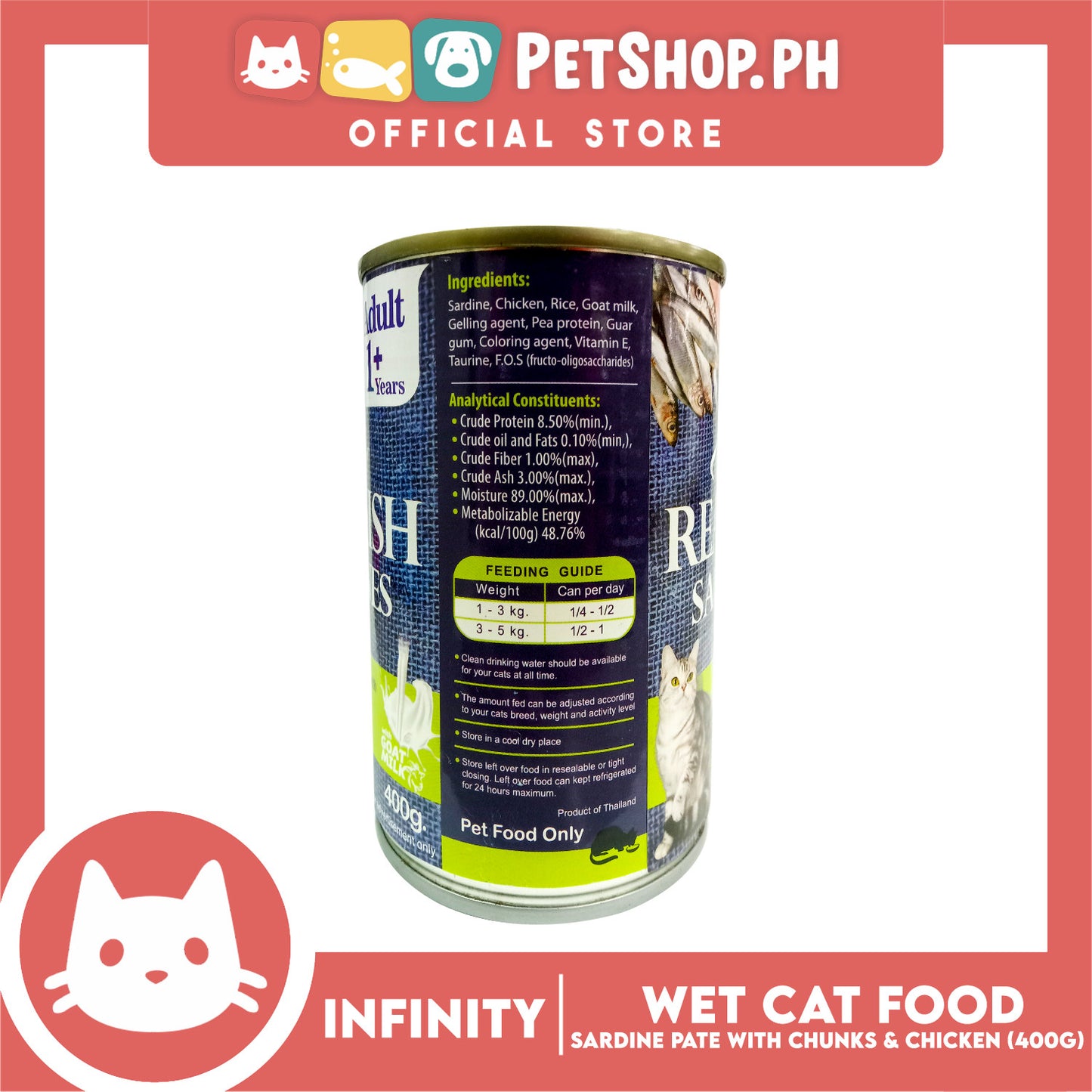 Infinity Real Fish Sardines Adult Cat Can Wet Food (Sardine Pate with Chunks and Chicken) 400g