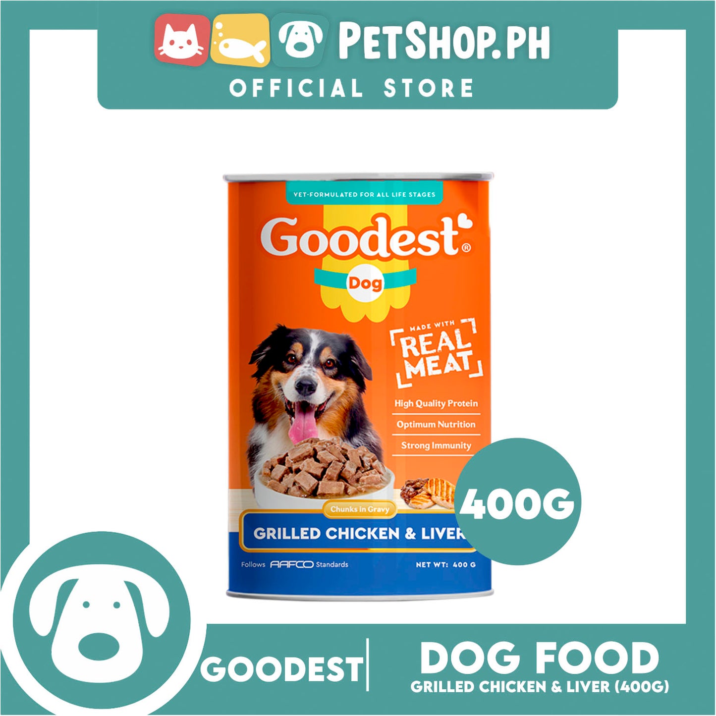 Goodest Chunks in Gravy (Grilled Chicken and Liver) Canned Dog Wet Food 400 grams