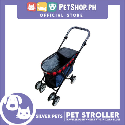 Silver Pet Travel Push Pet Stroller 4 Wheels for Cats and Dogs, Black Color RT-237