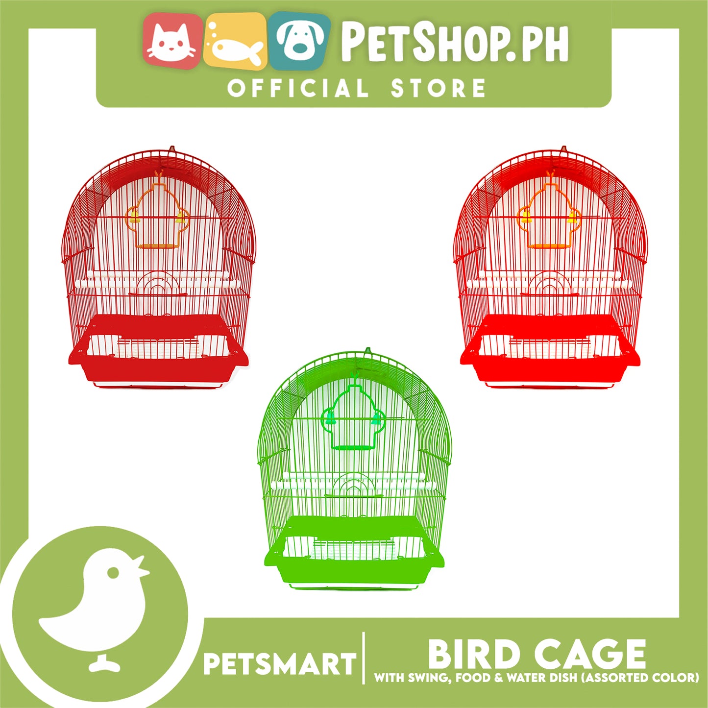 Bird Cage with Swing, Food and Water Dish #1000 (Assorted Color) , 30cm x 23cm x 40cm