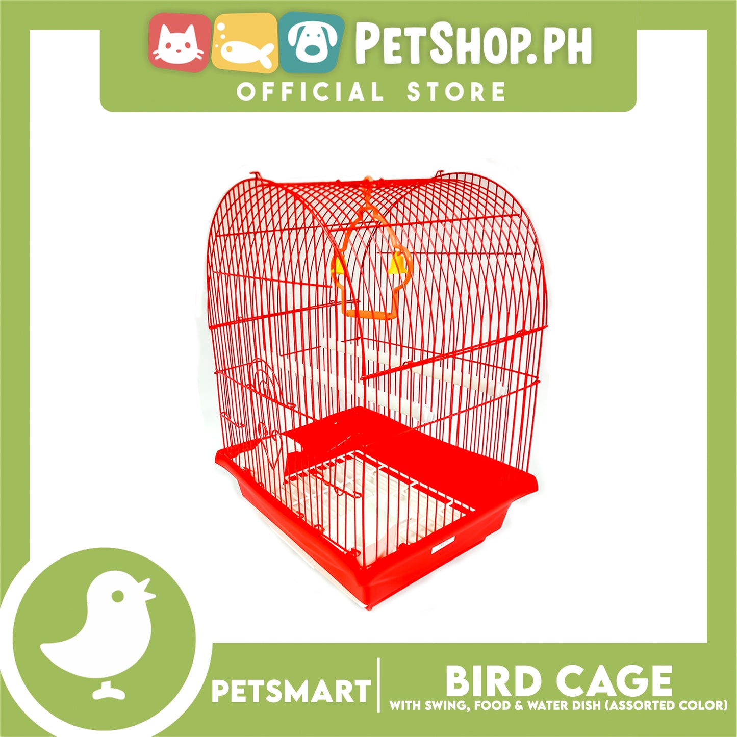 Bird Cage with Swing, Food and Water Dish #1000 (Assorted Color) , 30cm x 23cm x 40cm
