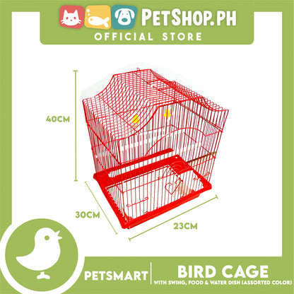 Bird Cage with Swing, Food and Water Dish #1002 (Assorted Color) , 30cm x 23cm x 40cm