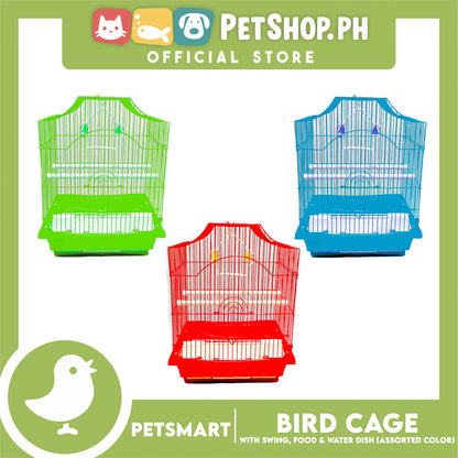 Bird Cage with Swing, Food and Water Dish #1002 (Assorted Color) , 30cm x 23cm x 40cm