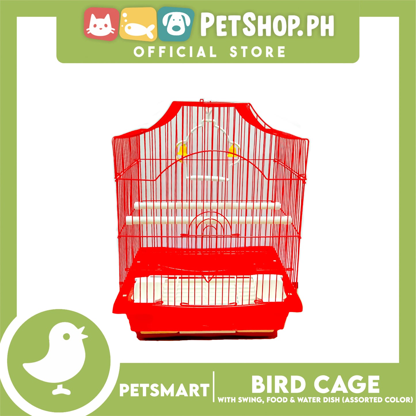 Bird Cage with Swing, Food and Water Dish #1002 (Assorted Color) , 30cm x 23cm x 40cm