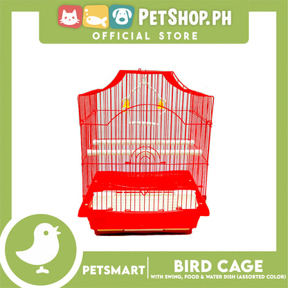 Bird Cage with Swing, Food and Water Dish #1002 (Assorted Color) , 30cm x 23cm x 40cm