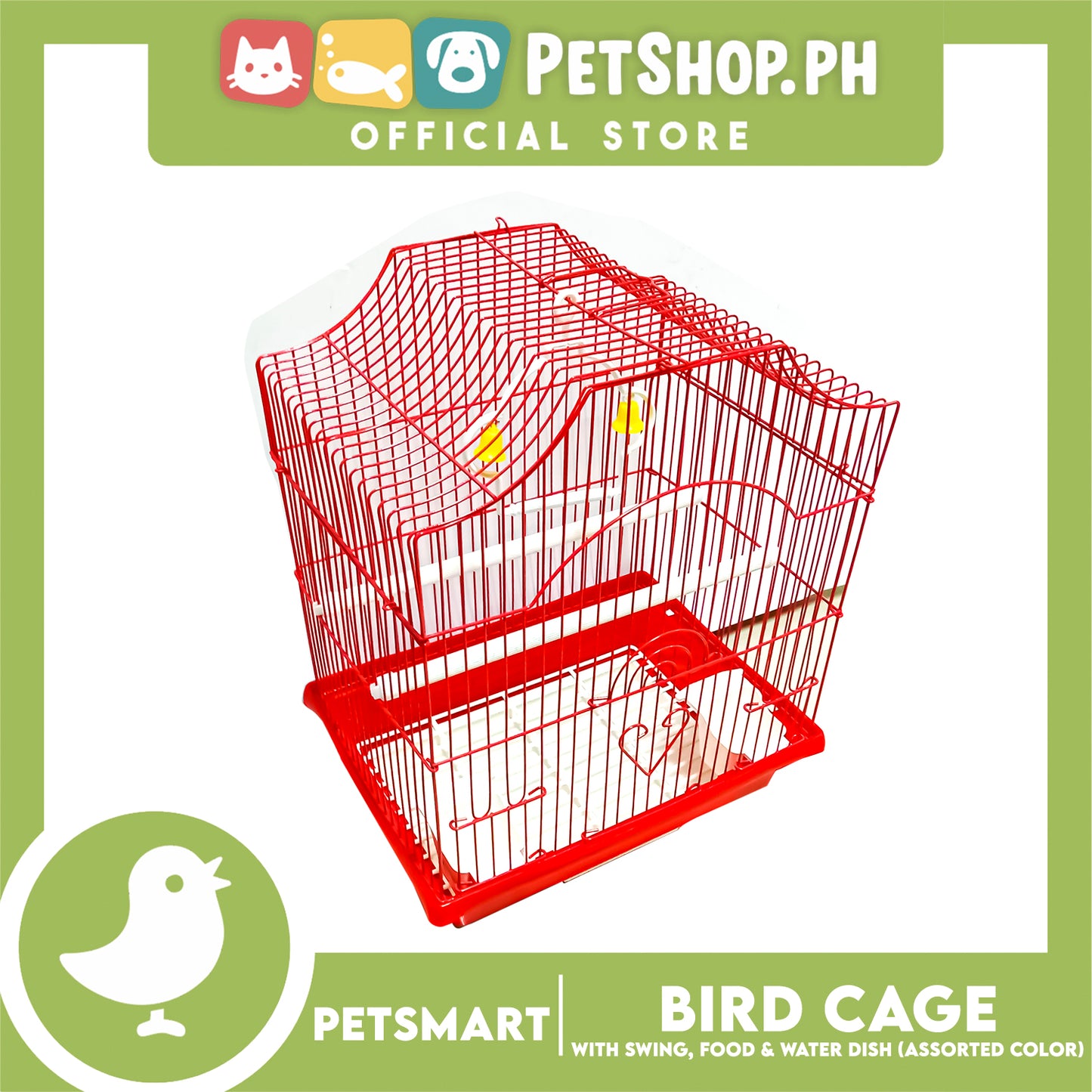 Bird Cage with Swing, Food and Water Dish #1002 (Assorted Color) , 30cm x 23cm x 40cm