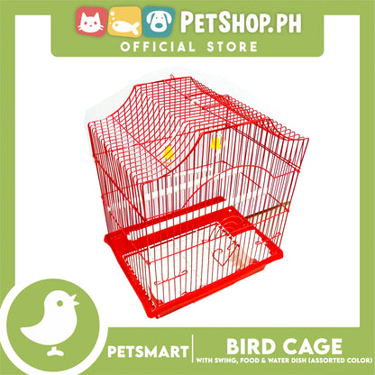 Bird Cage with Swing, Food and Water Dish #1002 (Assorted Color) , 30cm x 23cm x 40cm