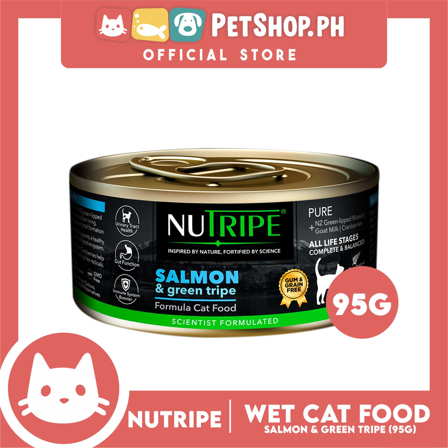 Nutripe Salmon and Green Tripe Pure (Gum-free) 95g Cat Wet Food for All Life Stages