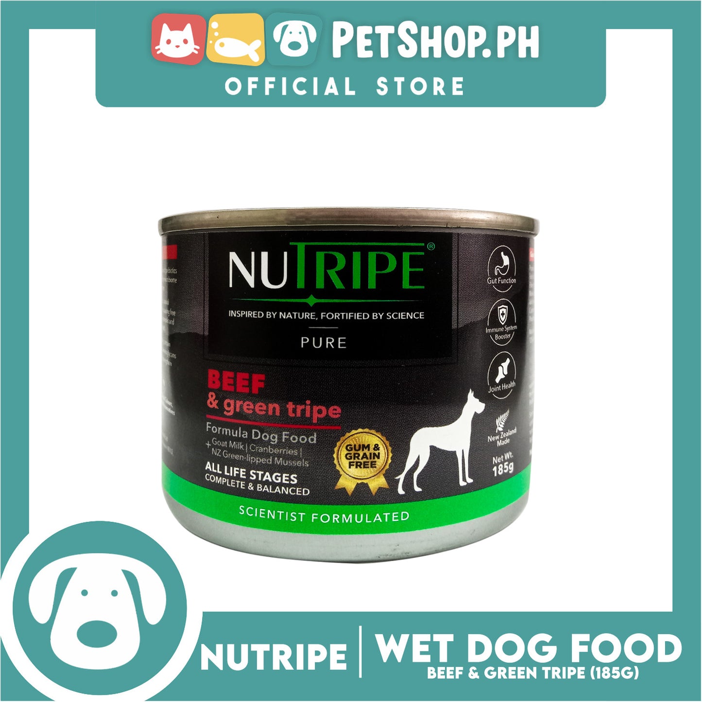 Nutripe Beef and Green Tripe Pure (Gum-free) 185g Dog Wet Food for All Life Stages