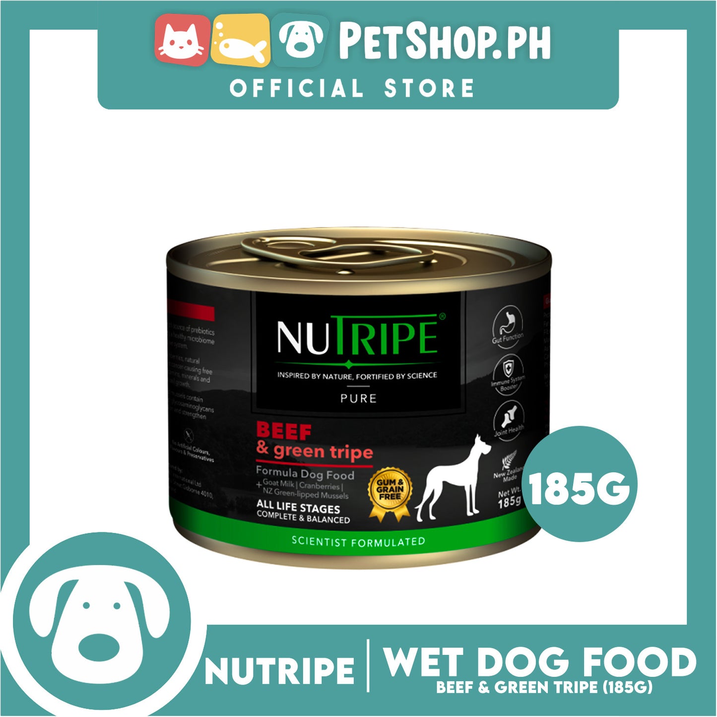 Nutripe Beef and Green Tripe Pure (Gum-free) 185g Dog Wet Food for All Life Stages