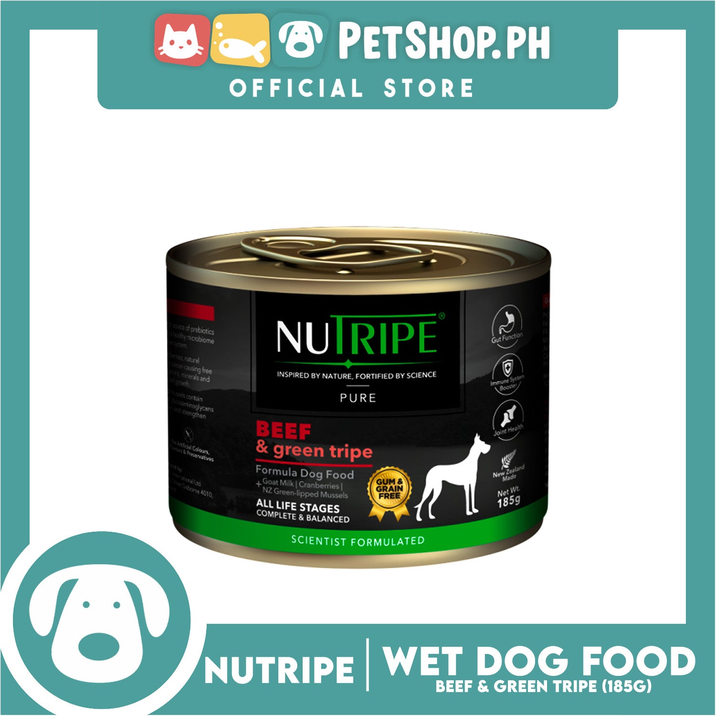 Nutripe Beef and Green Tripe Pure (Gum-free) 185g Dog Wet Food for All Life Stages