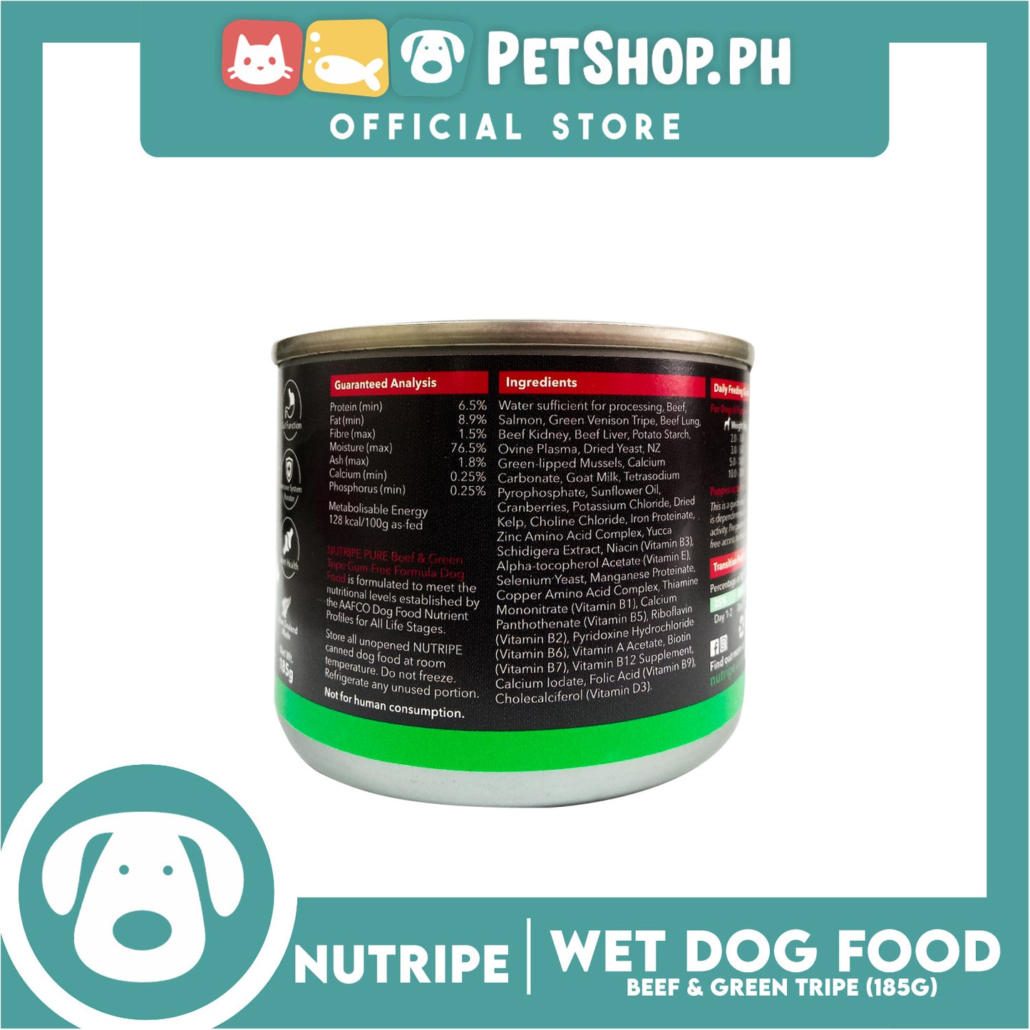 Nutripe Beef and Green Tripe Pure (Gum-free) 185g Dog Wet Food for All Life Stages