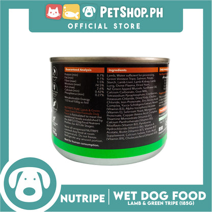 Nutripe Lamb and Green Tripe Pure (Gum-free) 185g Dog Wet Food for All Life Stages