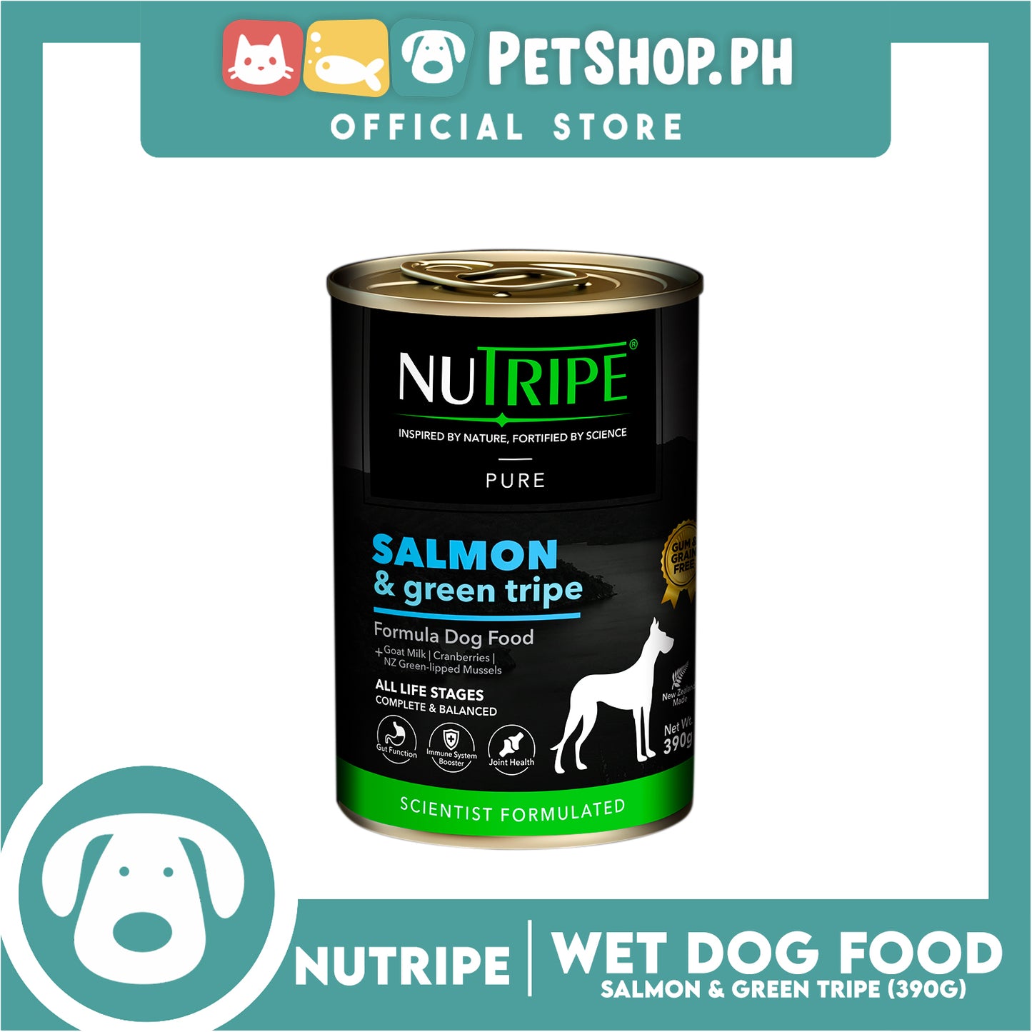 Nutripe Salmon and Green Tripe Pure (Gum-free) 390g Dog Wet Food for All Life Stages