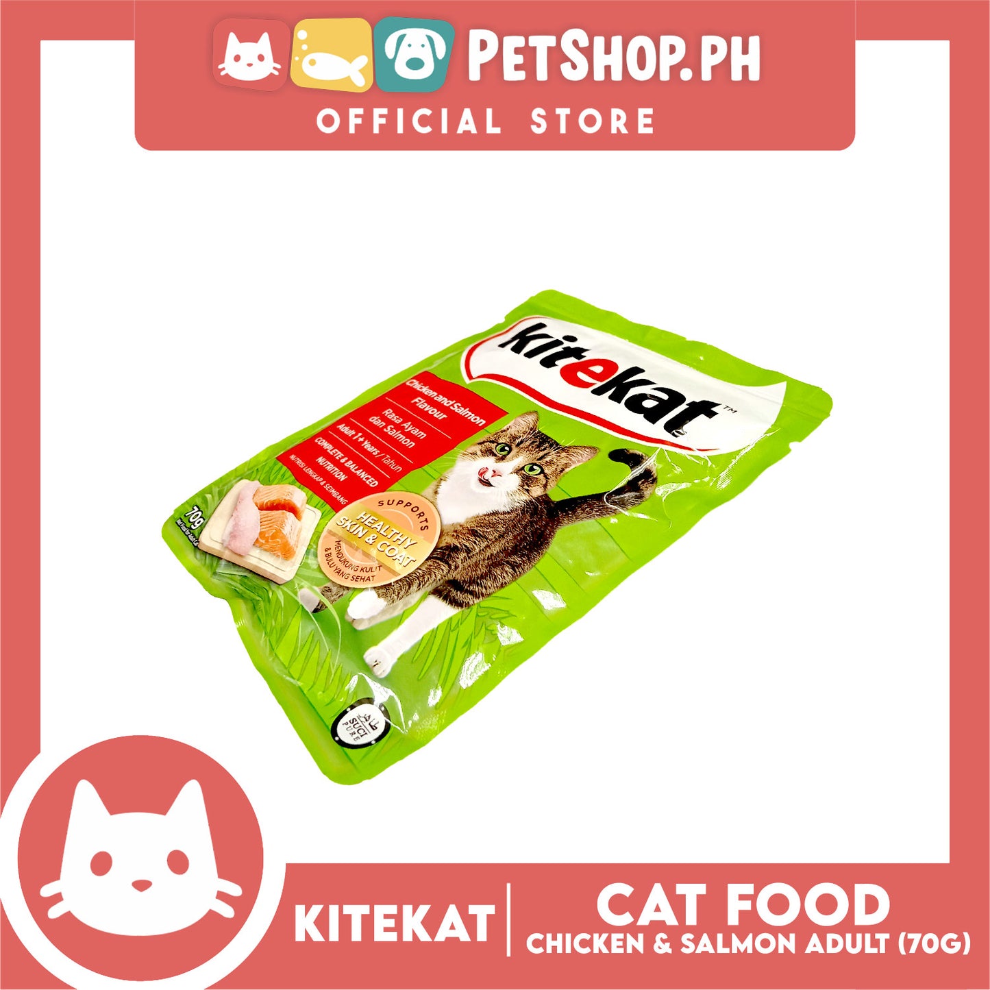 12pcs Kitekat Wet Cat Food in Pouch for Adult 70g (Chicken and Salmon)