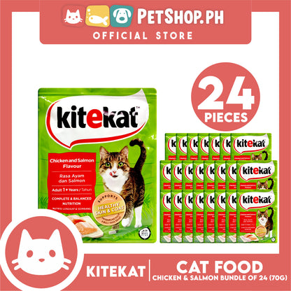 24pcs Kitekat Wet Cat Food in Pouch for Adult 70g (Chicken and Salmon)