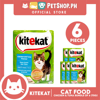 6pcs Kitekat Wet Cat Food in Pouch for Adult 70g (Chicken and Tuna)