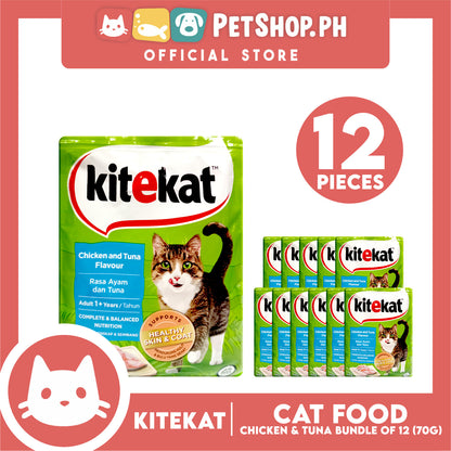 12pcs Kitekat Wet Cat Food in Pouch for Adult 70g (Chicken and Tuna)