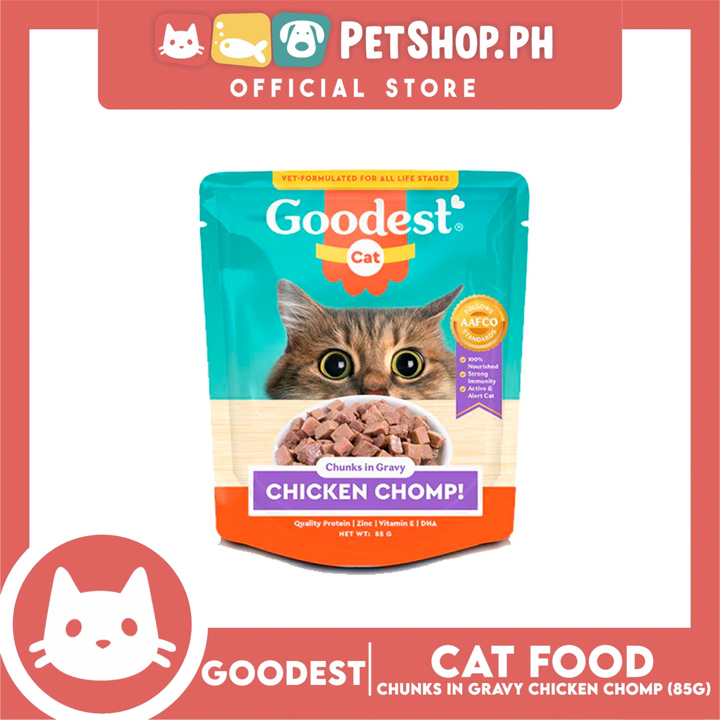 2pcs Goodest Cat Chicken Chomp Chunks In Gravy 85g Wet Cat Food
