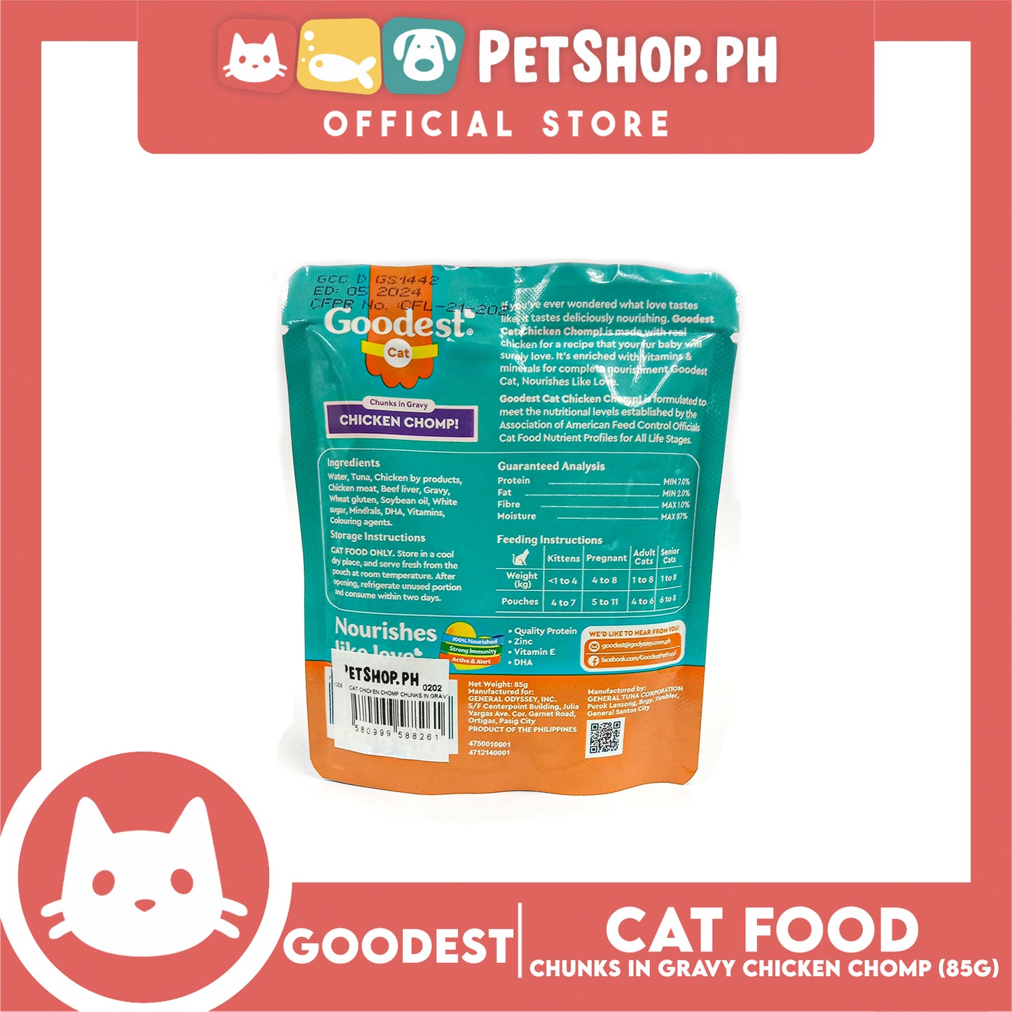2pcs Goodest Cat Chicken Chomp Chunks In Gravy 85g Wet Cat Food