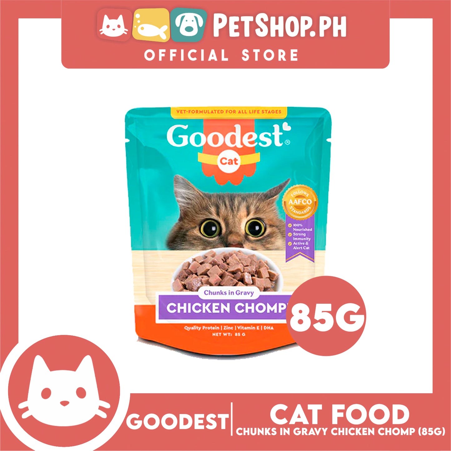 2pcs Goodest Cat Chicken Chomp Chunks In Gravy 85g Wet Cat Food