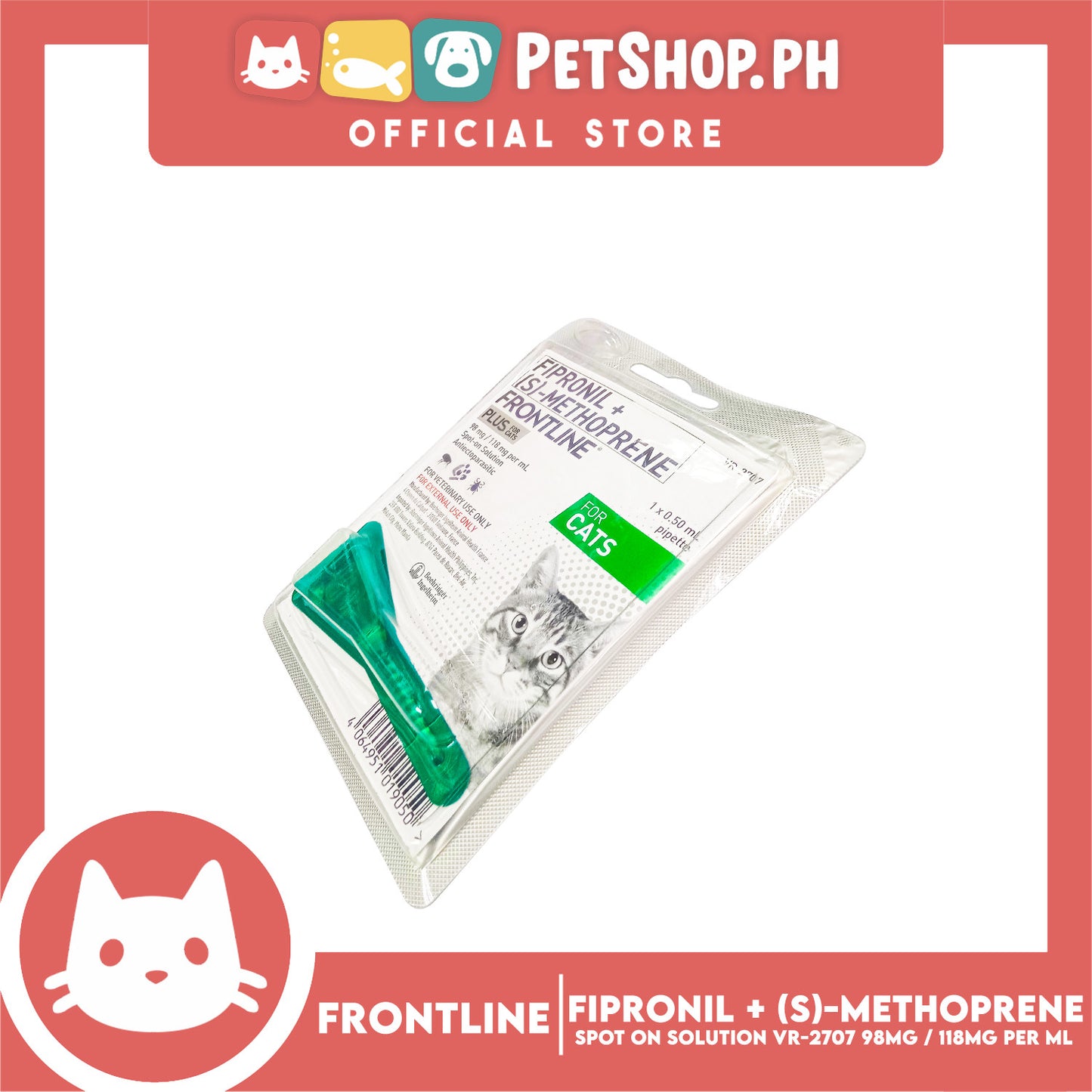 Frontline Plus For Cats 1 Pipette 0.50ml Anti Tick And Flea Spot-On Anti Itch Safe For Lactating and Pregnant Cats No Prescription Required