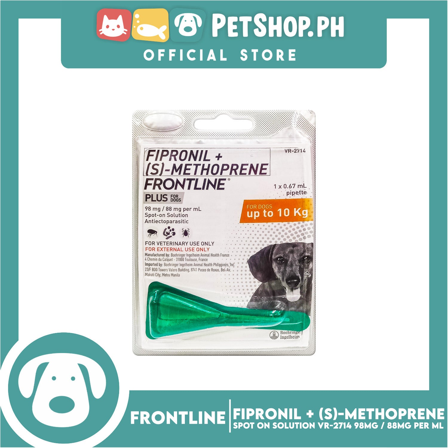 Frontline Plus For Dogs 2 10kg 1 Pipette 0.67ml Anti Tick And Flea S Petshop.PH