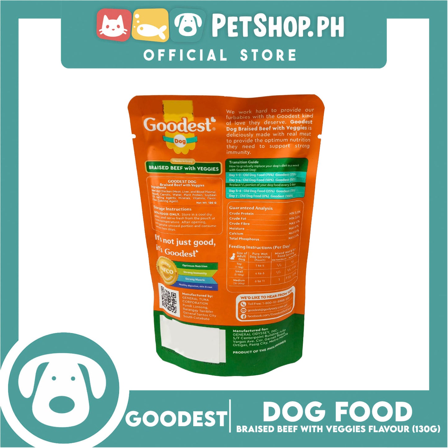 2pcs Goodest Dog Chunks in Gravy Braised Beef with Veggies 130g Wet Dog Food Pouch
