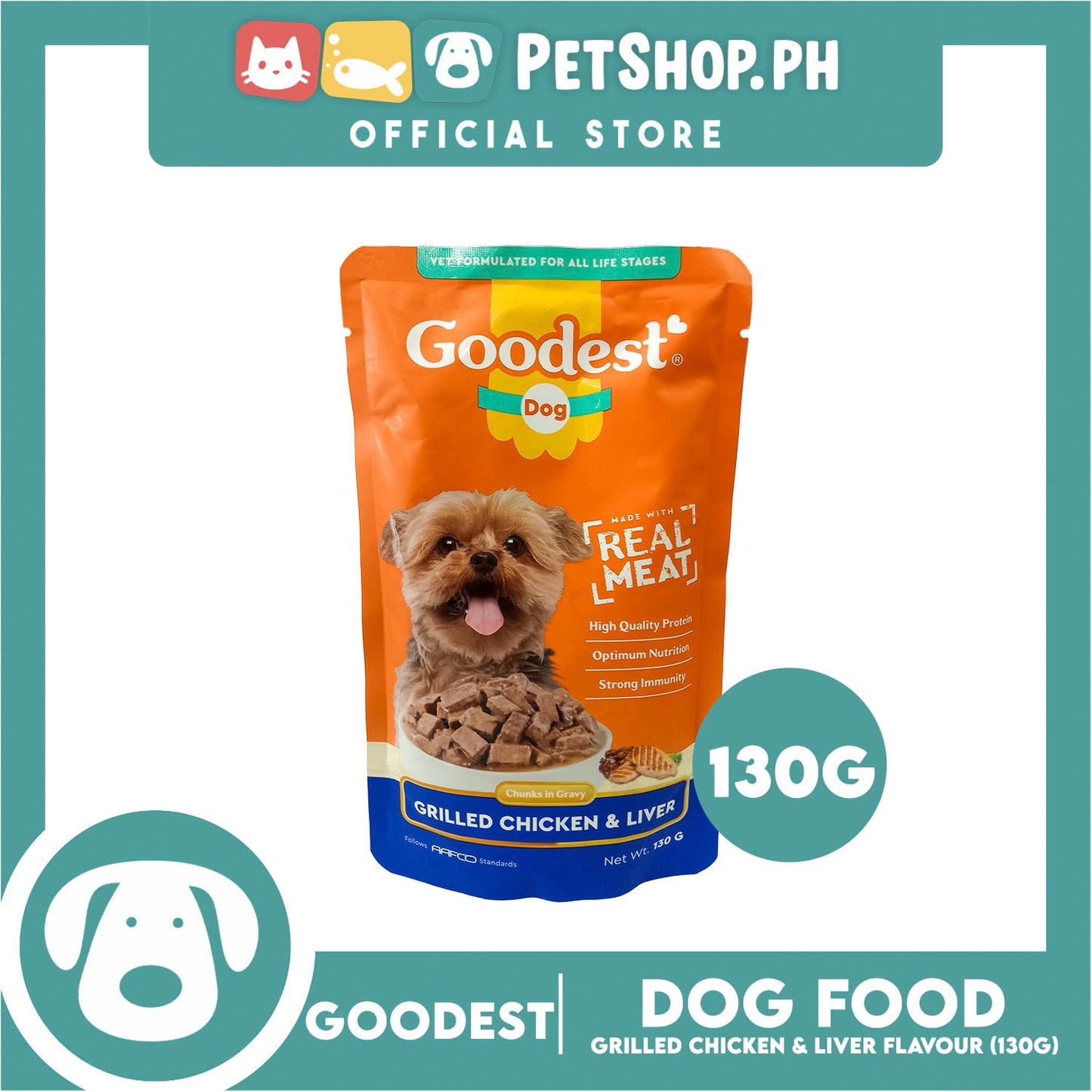 2pcs Goodest Dog Chunks in Gravy Grilled Chicken and Liver 130g Wet Dog Food Pouch