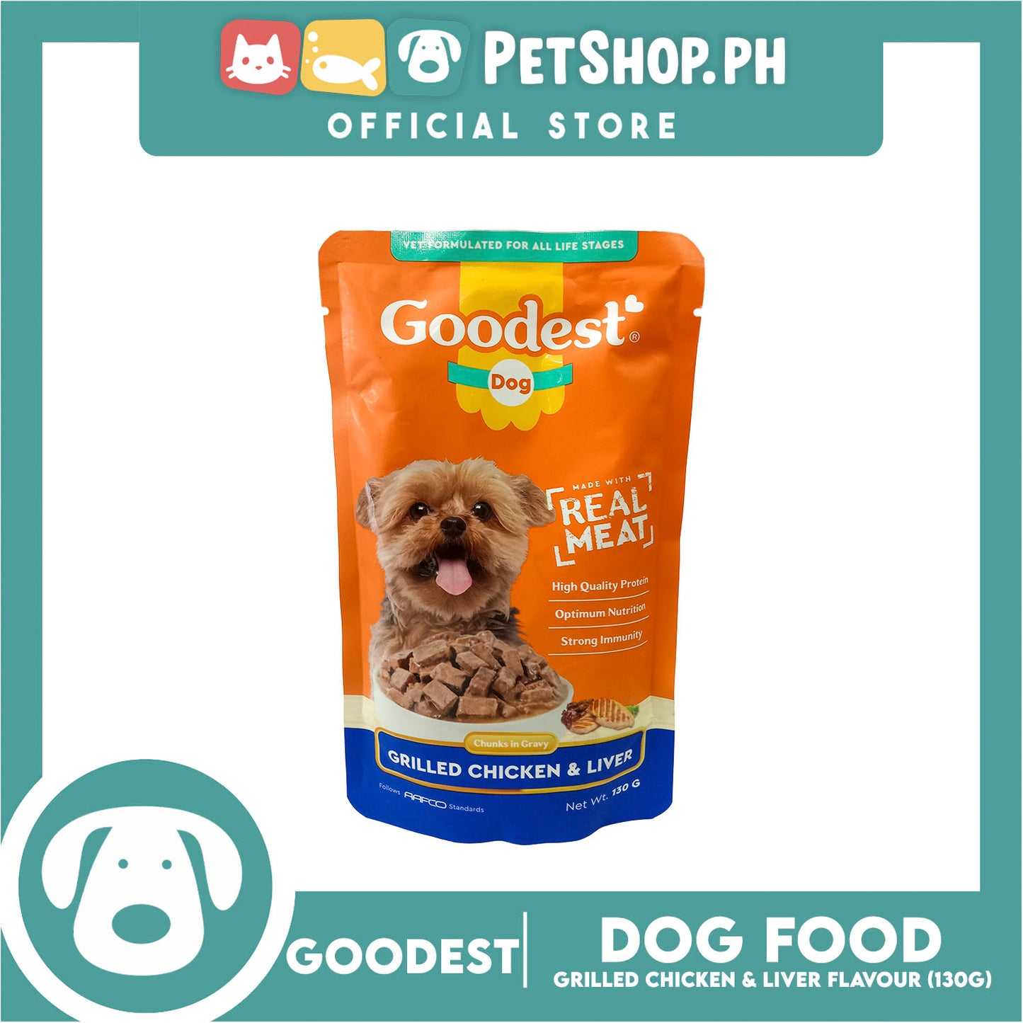 2pcs Goodest Dog Chunks in Gravy Grilled Chicken and Liver 130g Wet Dog Food Pouch