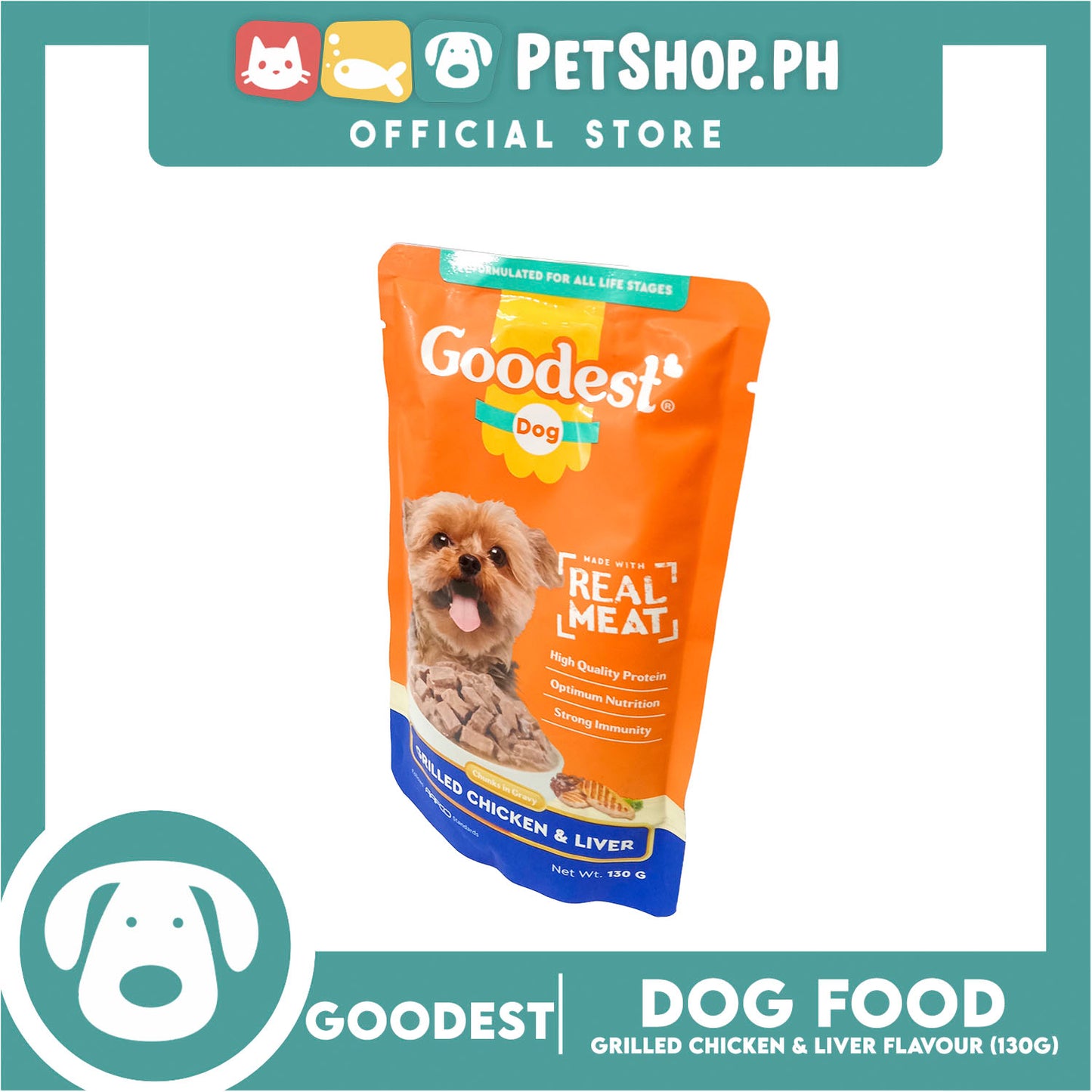 2pcs Goodest Dog Chunks in Gravy Grilled Chicken and Liver 130g Wet Dog Food Pouch