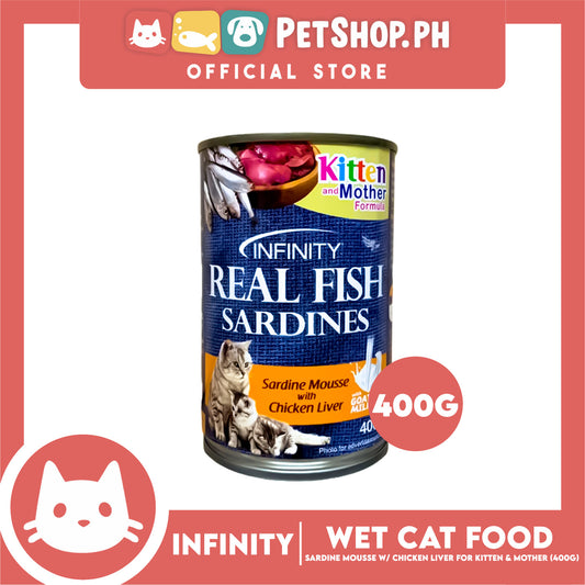 Infinity Real Fish Sardines Kitten and Mother Cat Can Wet Food (Sardine Mousse with Chicken Liver) 400g