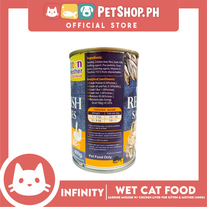 Infinity Real Fish Sardines Kitten and Mother Cat Can Wet Food (Sardine Mousse with Chicken Liver) 400g
