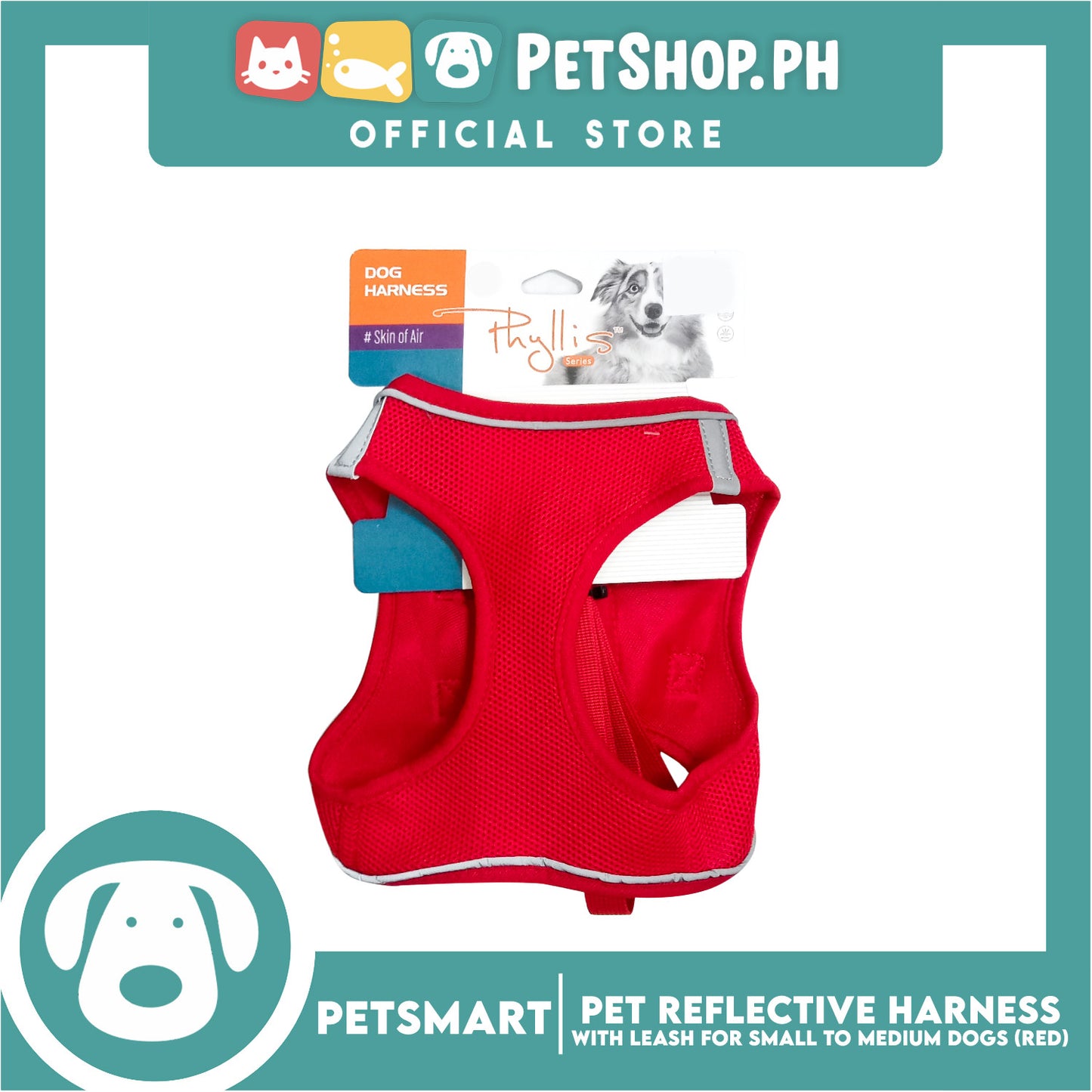 Pet Reflective Harness with Leash for Dogs Medium Size (Red)